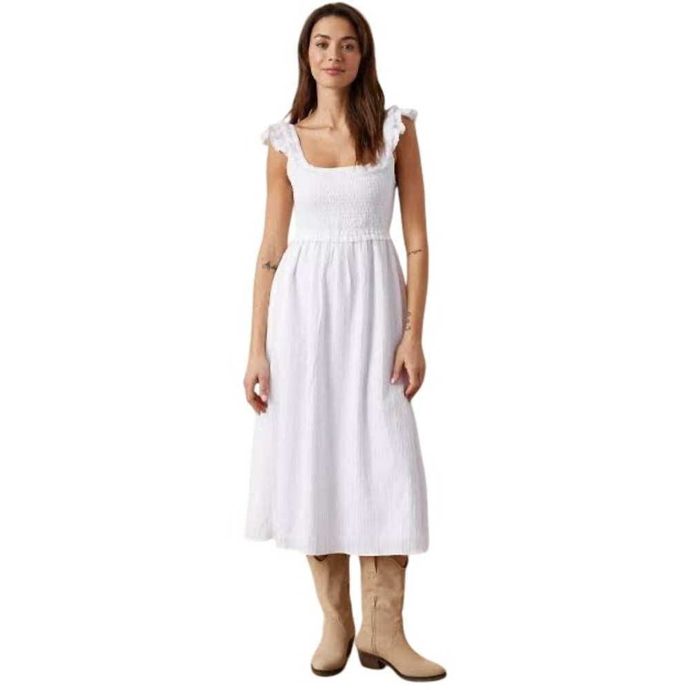 American Eagle Cottagecore Boho White Smocked Midi Dress Medium NWT NEW